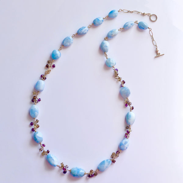Anastasia - Larimar and Sapphires, 14k Gold Filled Necklace