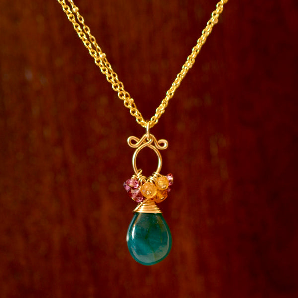 Layna - Grandidierite, Garnet 14k Gold Filled Necklace