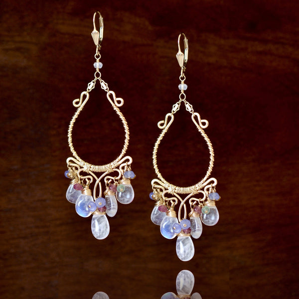 Marigold - Moonstone, Tanzanite, Tourmaline, Emerald, Citrine 14k Gold Filled Chandelier Earrings