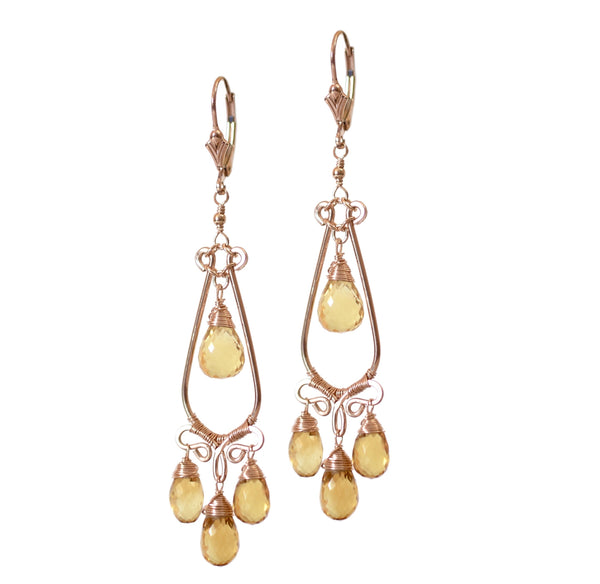 Nina Earrings - Citrine, 14k Rose Gold Filled Chandelier Earrings