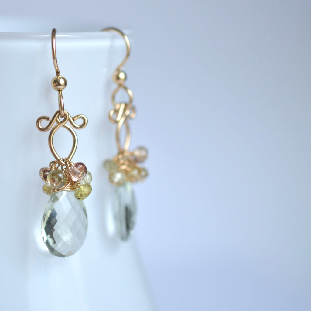 Anastasia - Prasiolite and Zircon, 14k Gold Filled Earrings