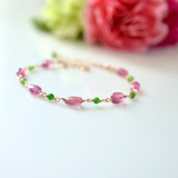 Eliana - Pink Sapphires, Chrome Diopside 14k Rose Gold Filled Bracelet