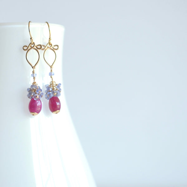 Eliza - Pink Sapphire, Tanzanite 14k Gold Filled Earrings
