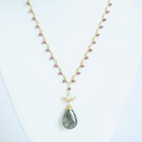 Gabriela - Tourmalinated Quartz, Garnet 14k Gold Filled Necklace