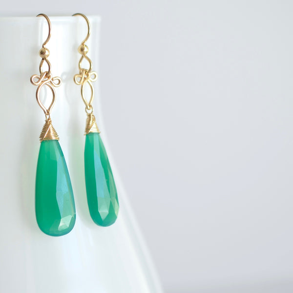 Preeda (Small)  - Green Onyx, 14k Gold Filled Earrings