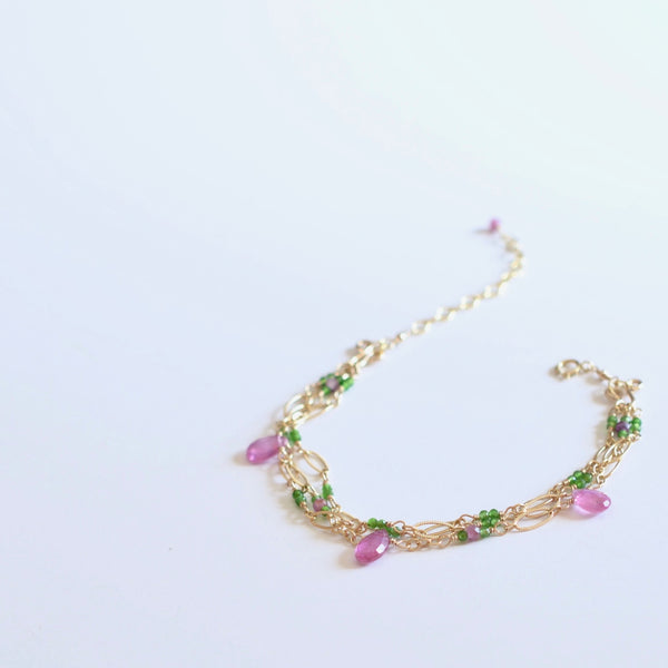 Magdalena - Pink Sapphires, Chrome Diopside 14k Gold Filled Bracelet