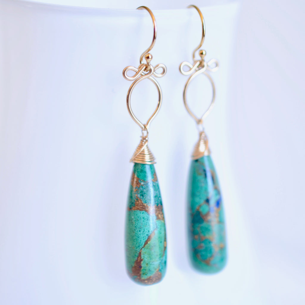 Mille - Copper Azurite, 14k Gold Filled Earrings