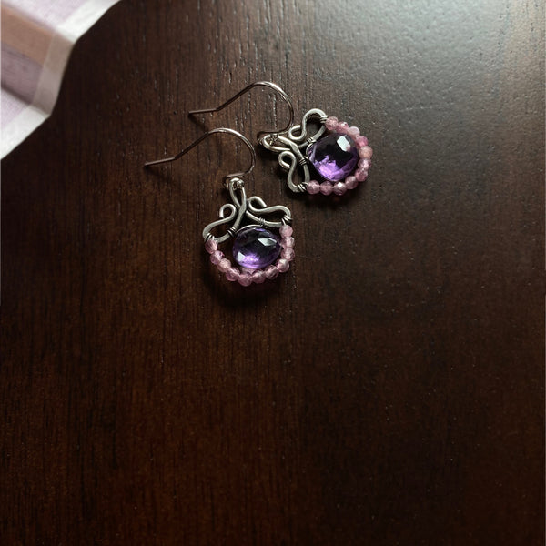 Petunia - Amethyst, Pink Tourmaline Sterling Sliver Earrings