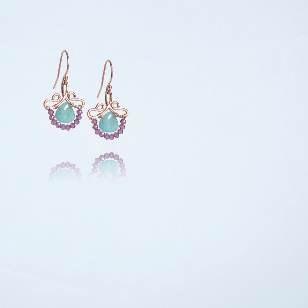 Petunia - Grandidierite, Garnet and 14k Rose Gold Filled Small Earrings