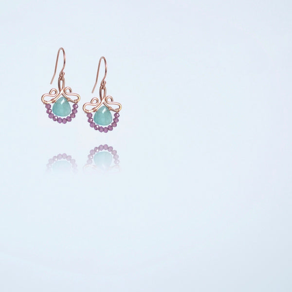 Petunia - Grandidierite, Garnet and 14k Rose Gold Filled Small Earrings