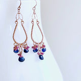 Selena - Kyanite, Pink Sapphires, 14k Rose Gold Filled Chandelier Earrings
