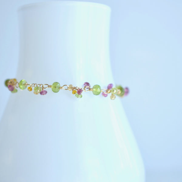 Sienna - Peridot, Rhodolite Garnet, Pink Tourmalines, Citrines, 14k Gold Filled Bracelet