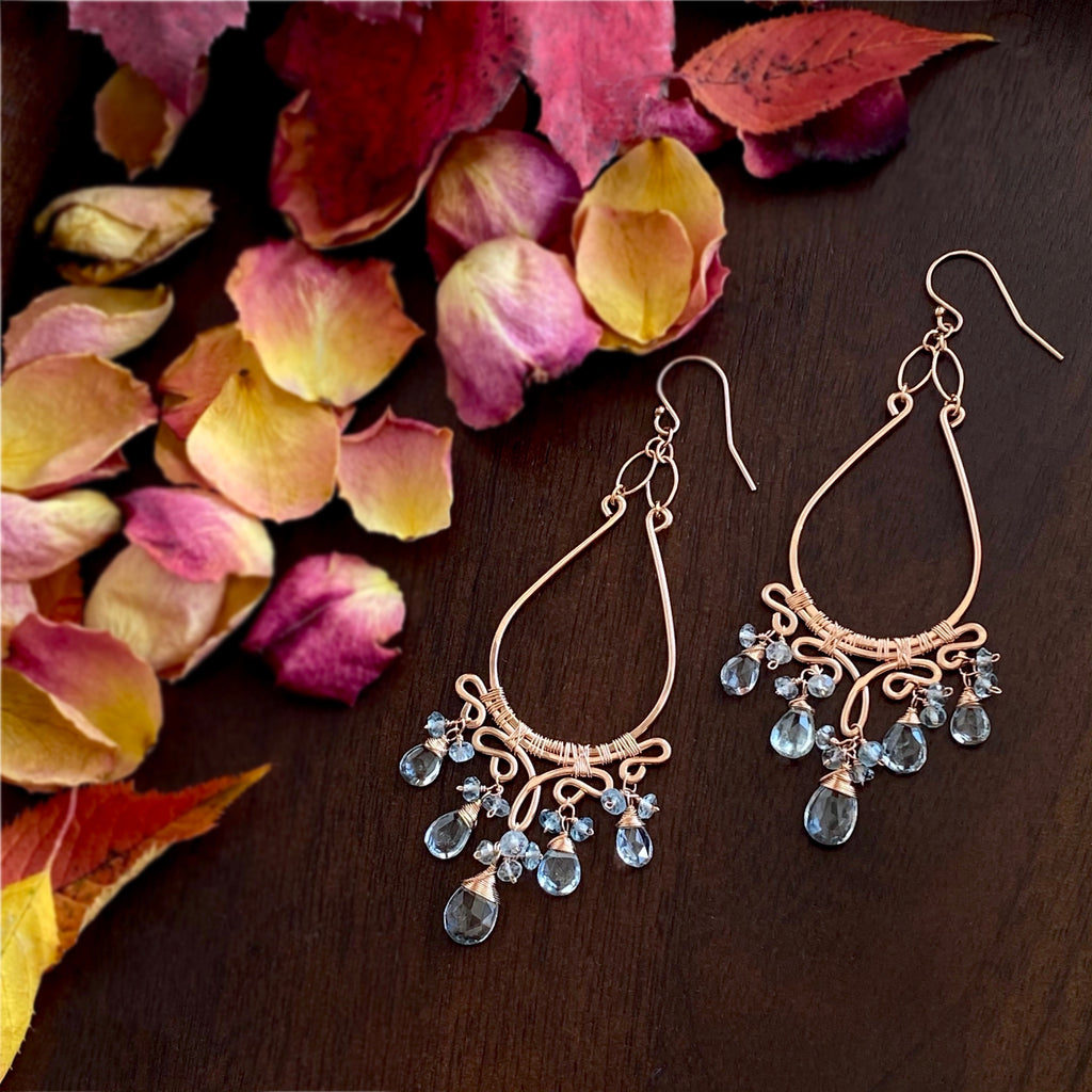 Soleil - Aquamarines, 14k Rose Gold Filled Chandelier Earrings